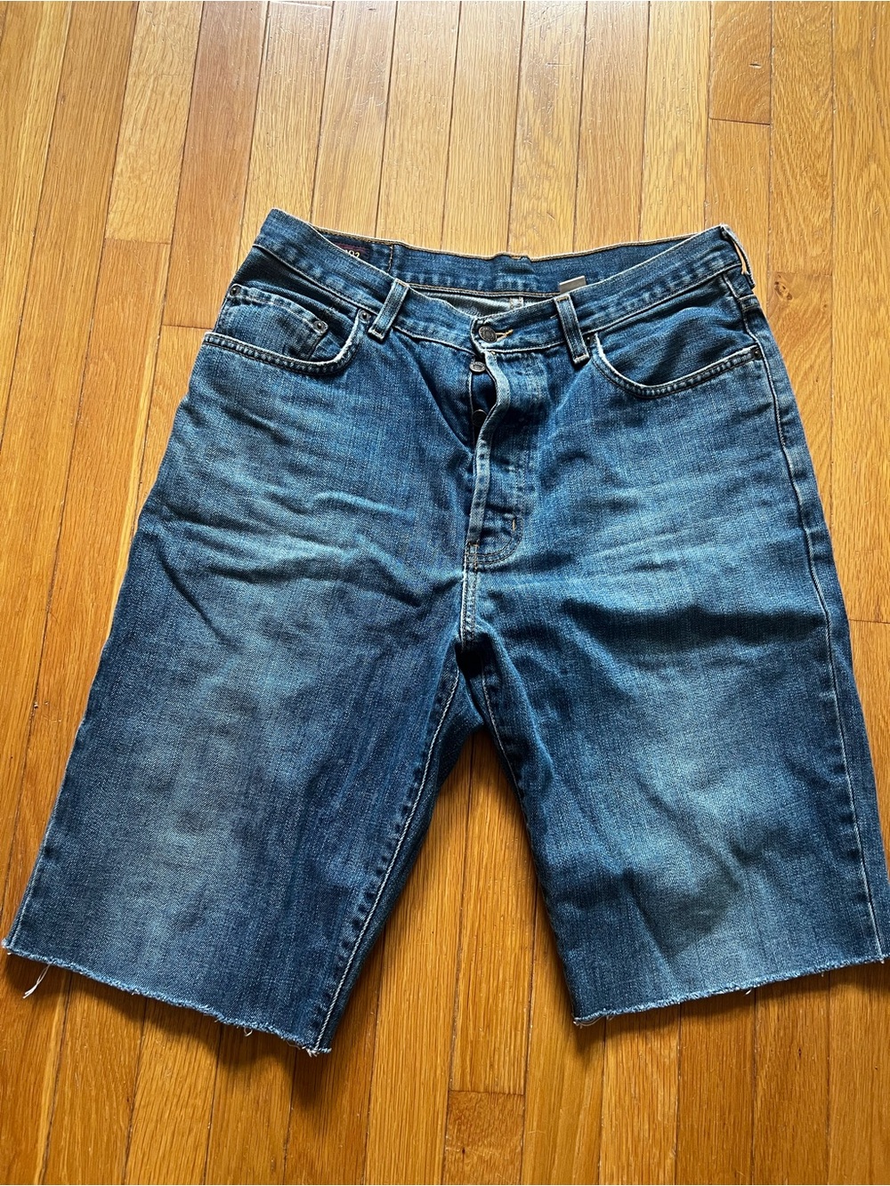 Abercrombie & Fitch Men's Dark Blue Cutoff Denim Shorts